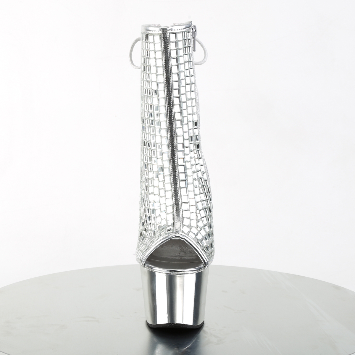 Pleaser Adore-1018DBM S/SCH - Silver High-Platform Peep Toe Boots