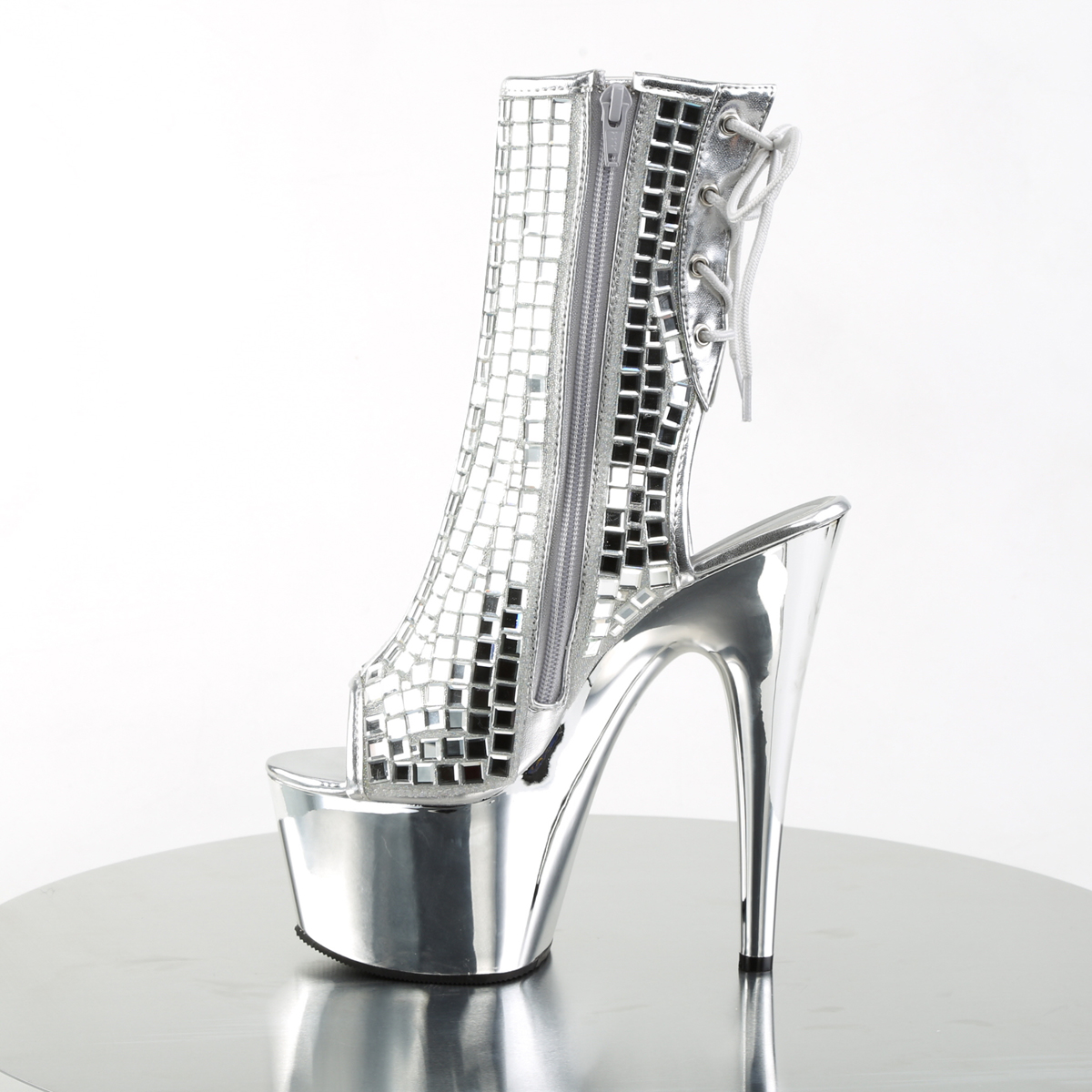 Pleaser Adore-1018DBM S/SCH - Silver High-Platform Peep Toe Boots