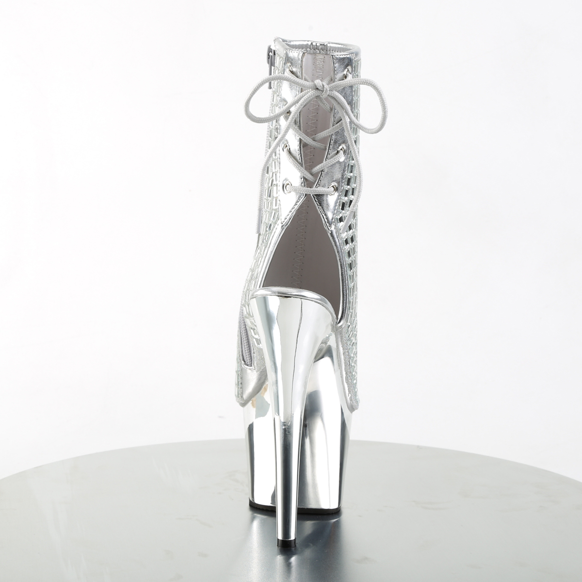 Pleaser Adore-1018DBM S/SCH - Silver High-Platform Peep Toe Boots
