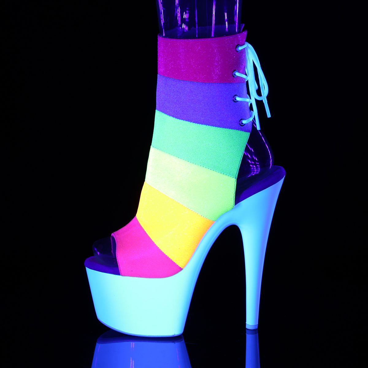 Pleaser Adore-1018RBG RBOWG/NW - Multicolour High-Platform Peep Toe Boots