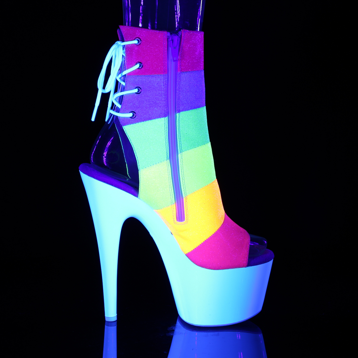 Pleaser Adore-1018RBG RBOWG/NW - Multicolour High-Platform Peep Toe Boots