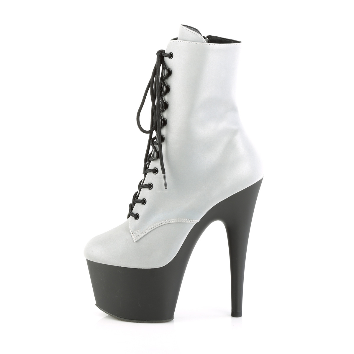 Pleaser Adore-1020REFL SREFL/B - White High-Platform Ankle Boots