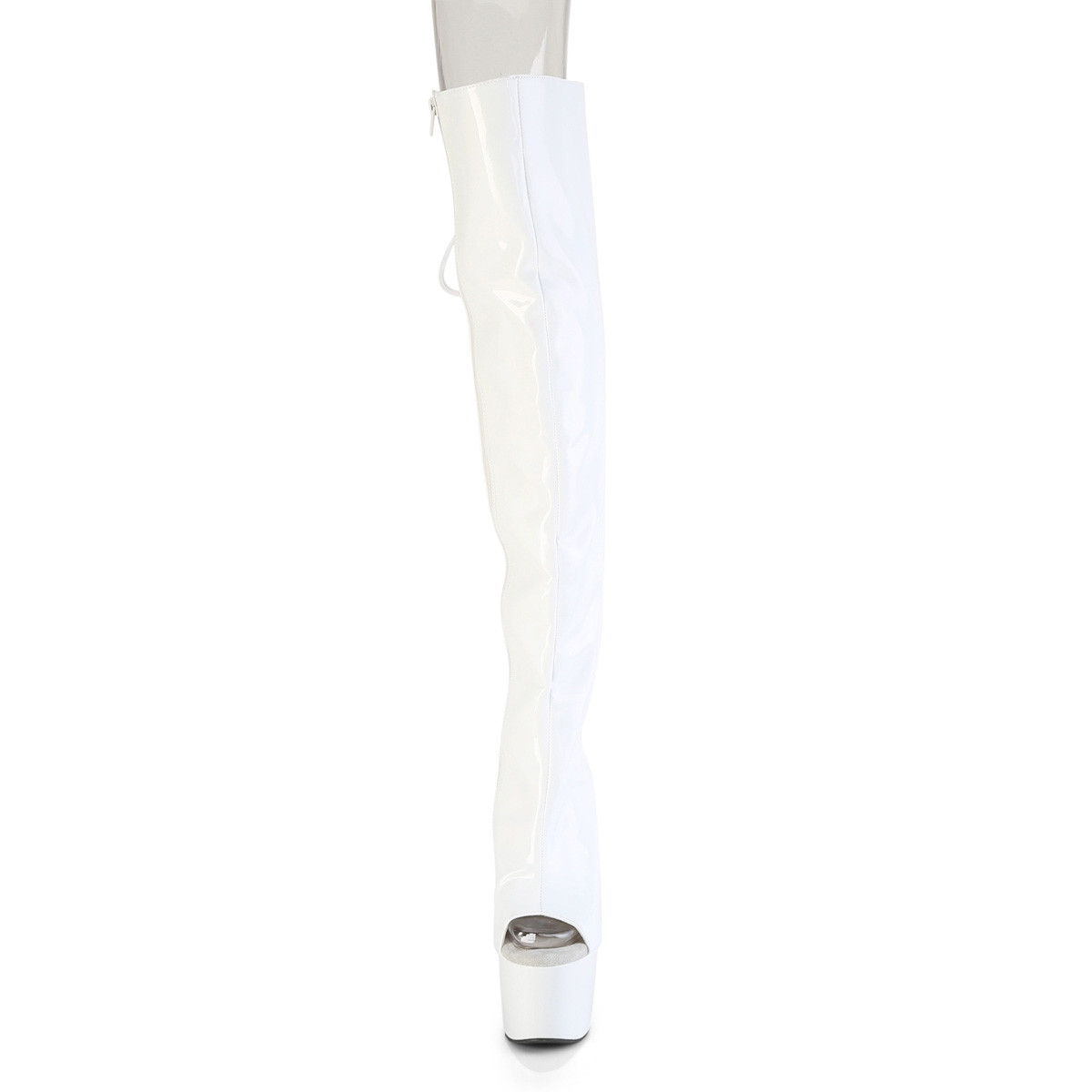 Pleaser Adore-3019HWR WHG/M - Shiny White High-Platform Peep Toe Boots