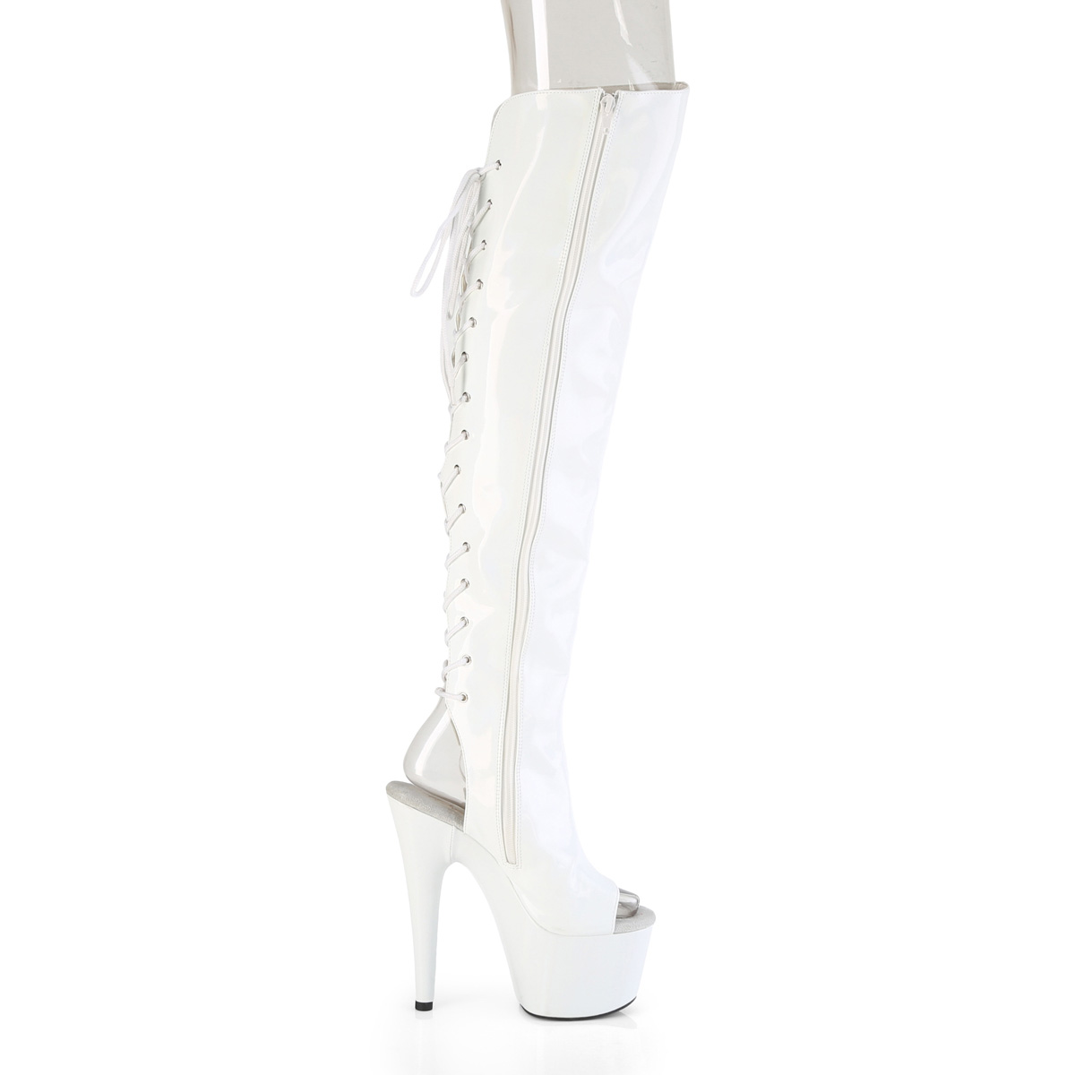Pleaser Adore-3019HWR WHG/M - Shiny White High-Platform Peep Toe Boots