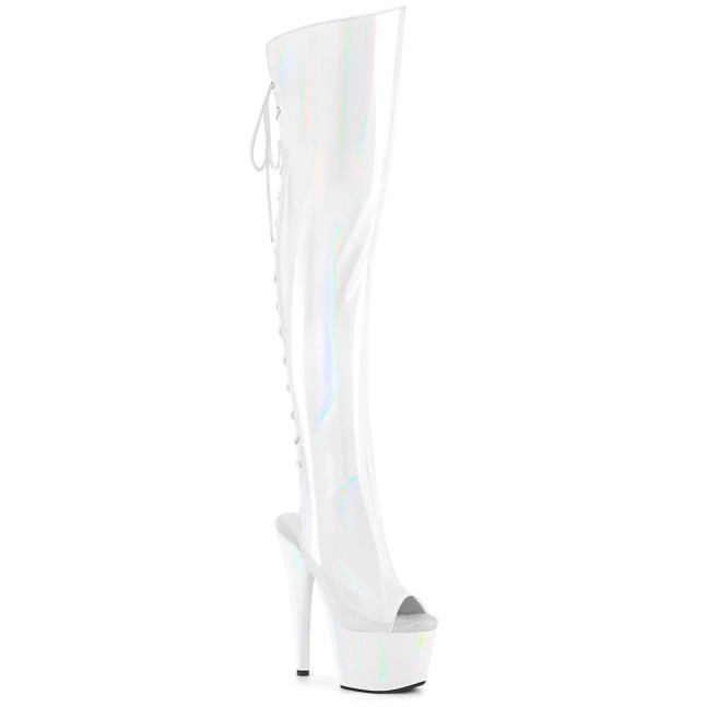 Pleaser Adore-3019HWR WHG/M - Shiny White High-Platform Peep Toe Boots