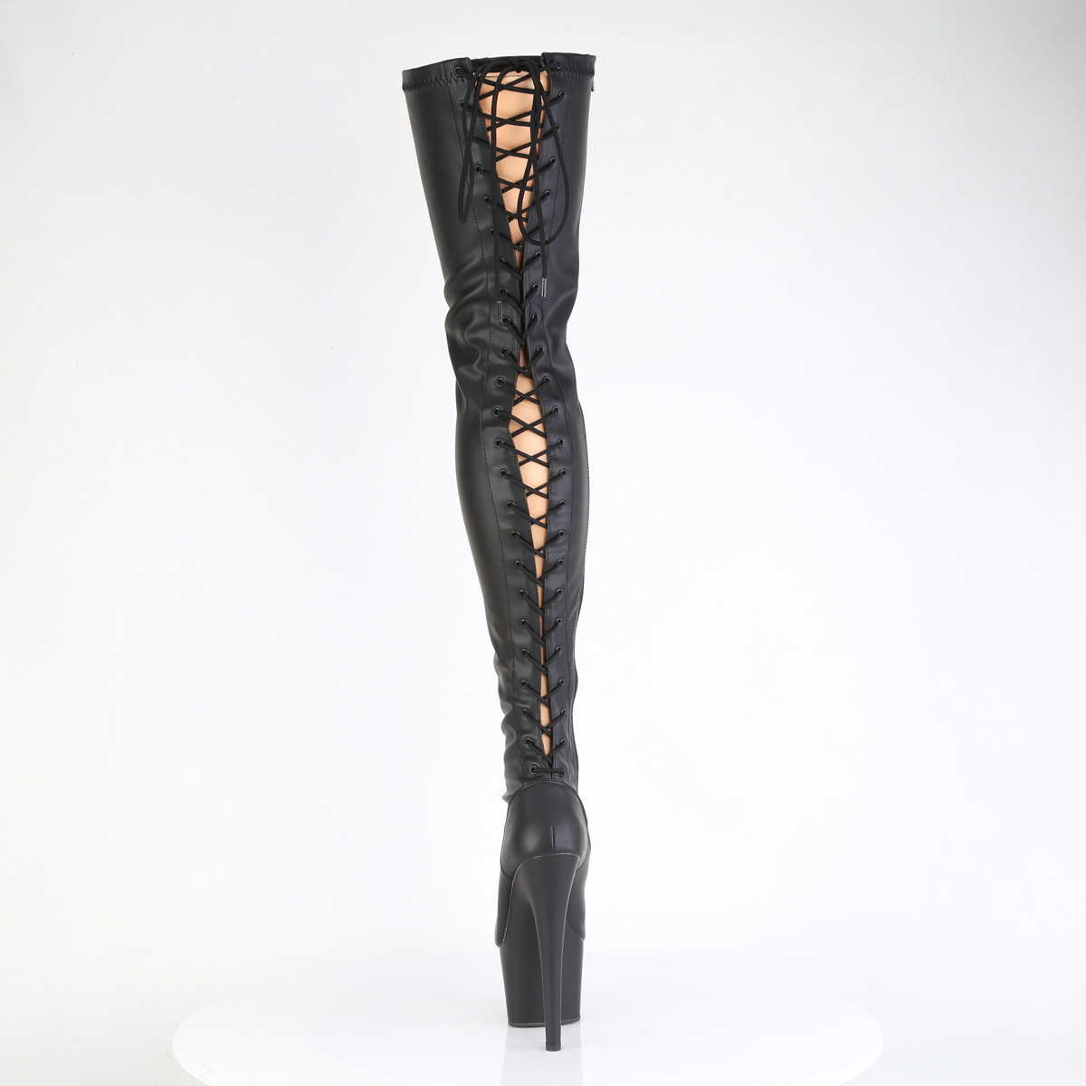Pleaser Adore-3850 BPU/M - Shiny Black High-Platform Thigh High Boots