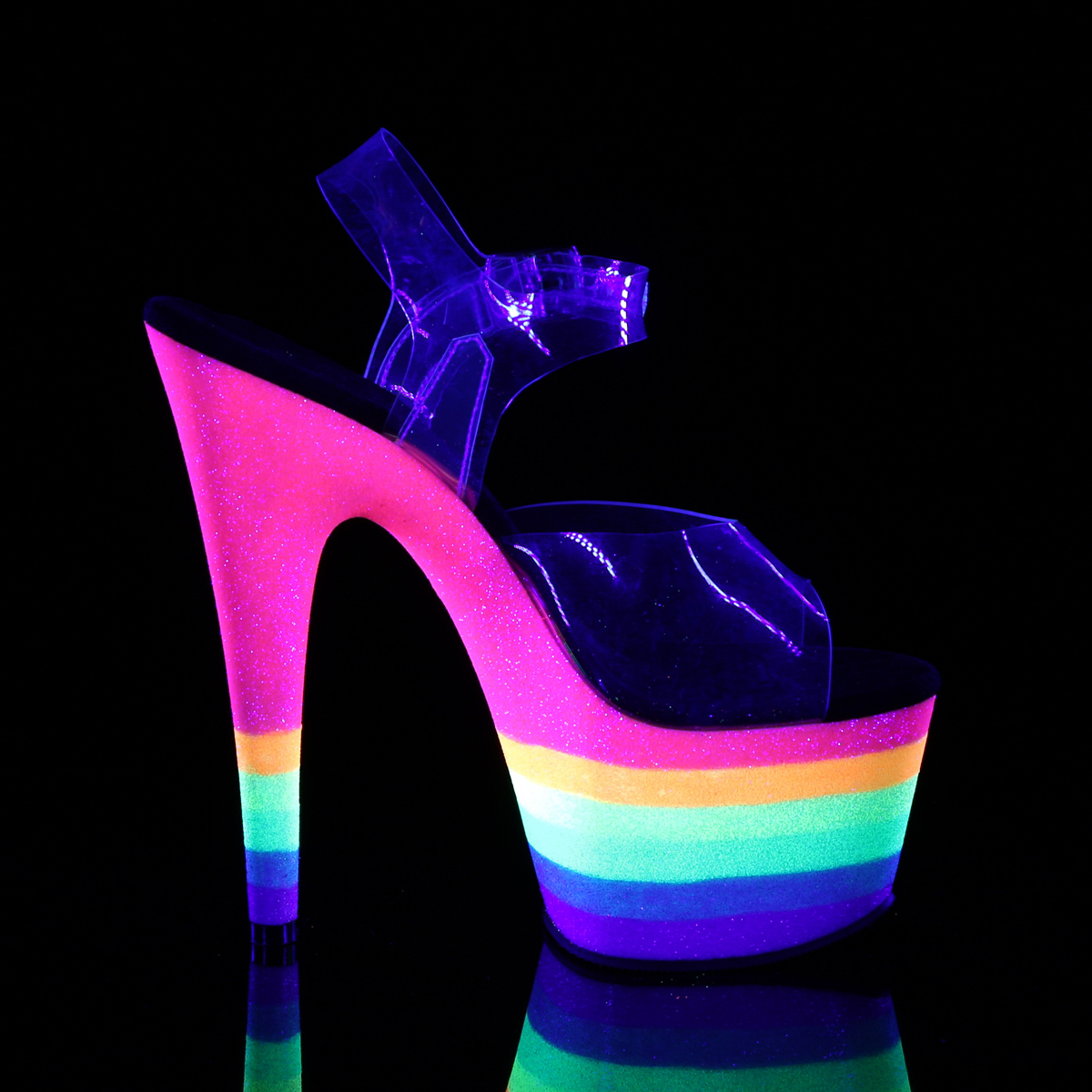 Pleaser Adore-708UVRB C/NRNOWG - Clear Uv Reactive High-Platform Sandals