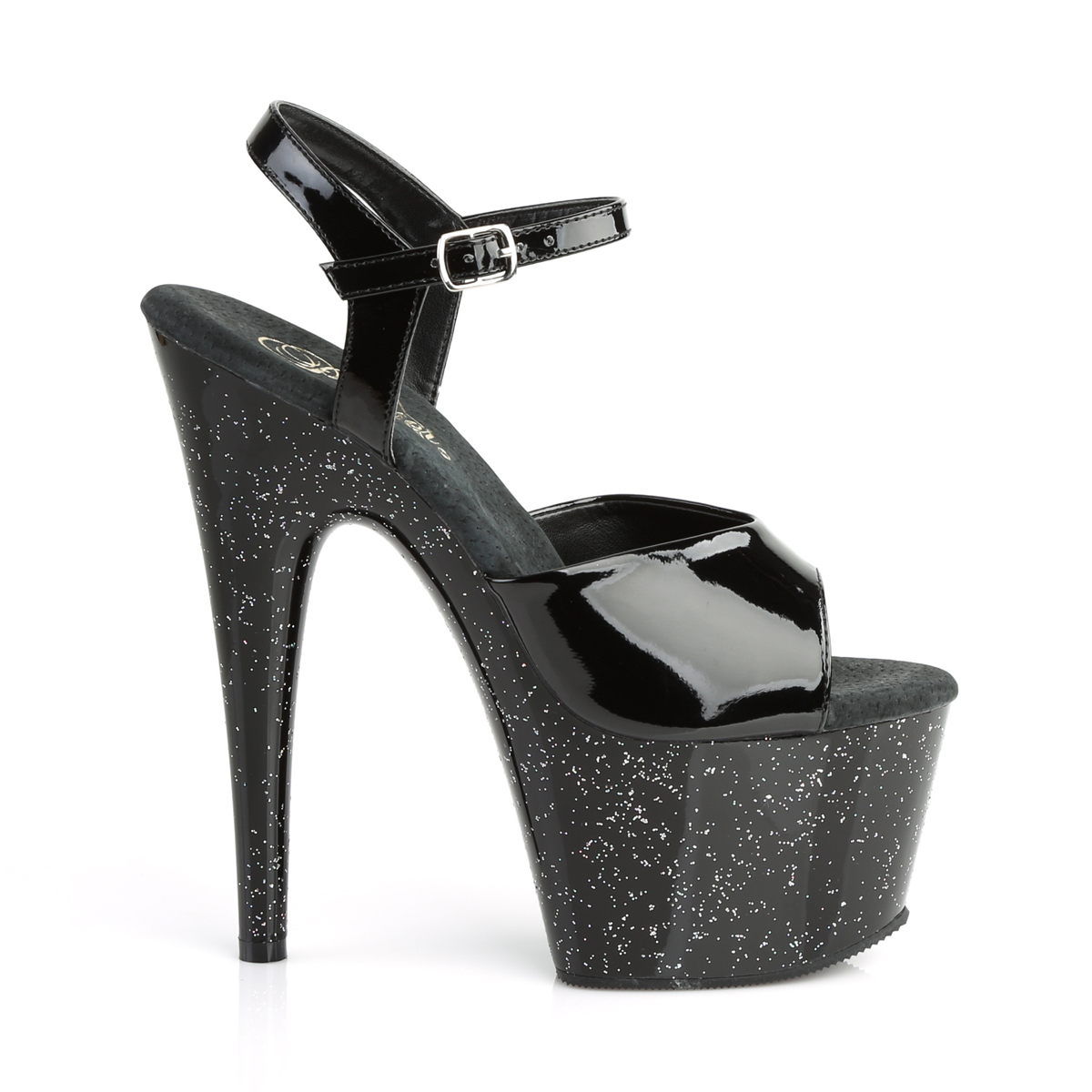 Pleaser Adore-709MG B/M - Shiny Black High-Platform Sandals