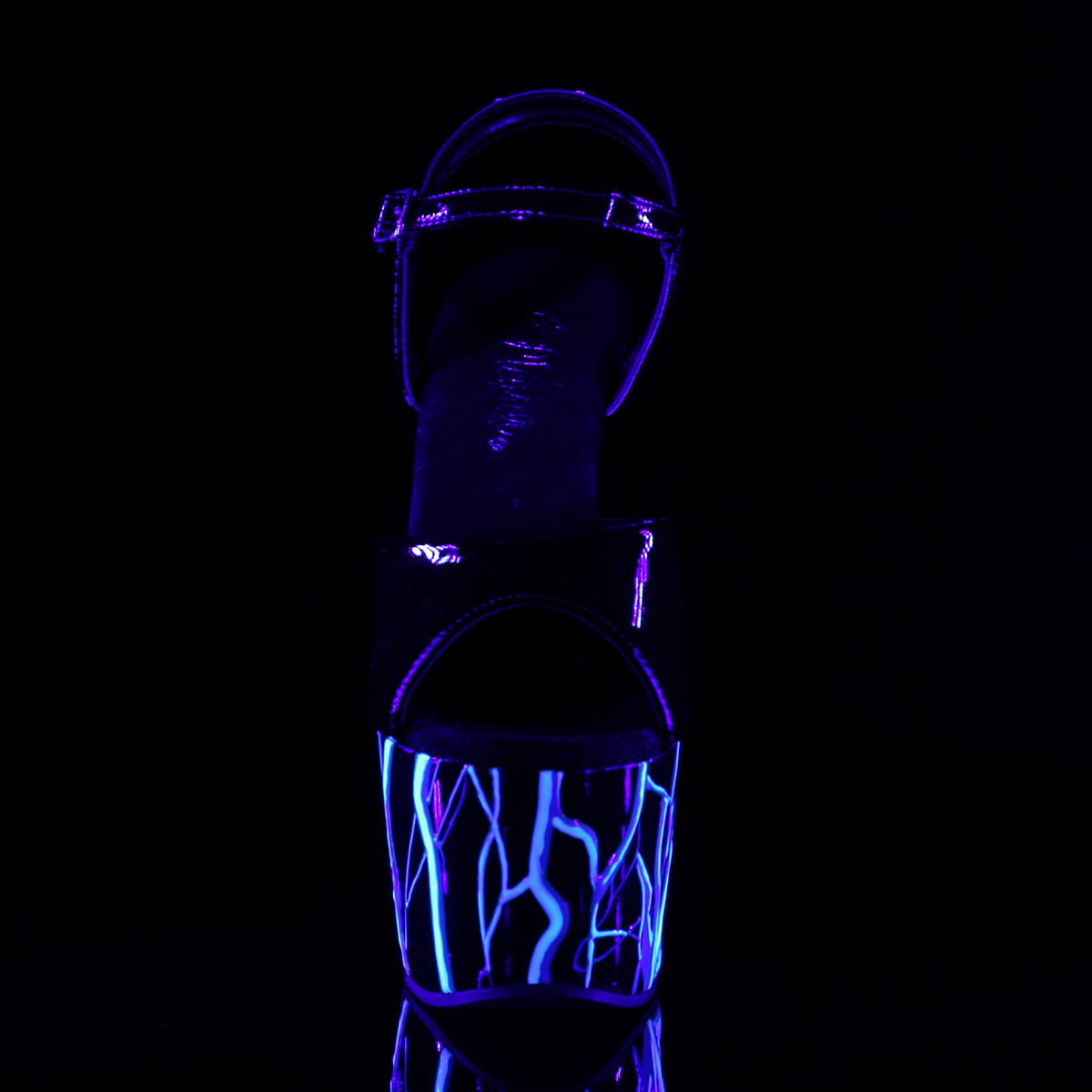 Pleaser Adore-709NLB B/B-NBL - Shiny Black Illuminating High-Platform Sandals