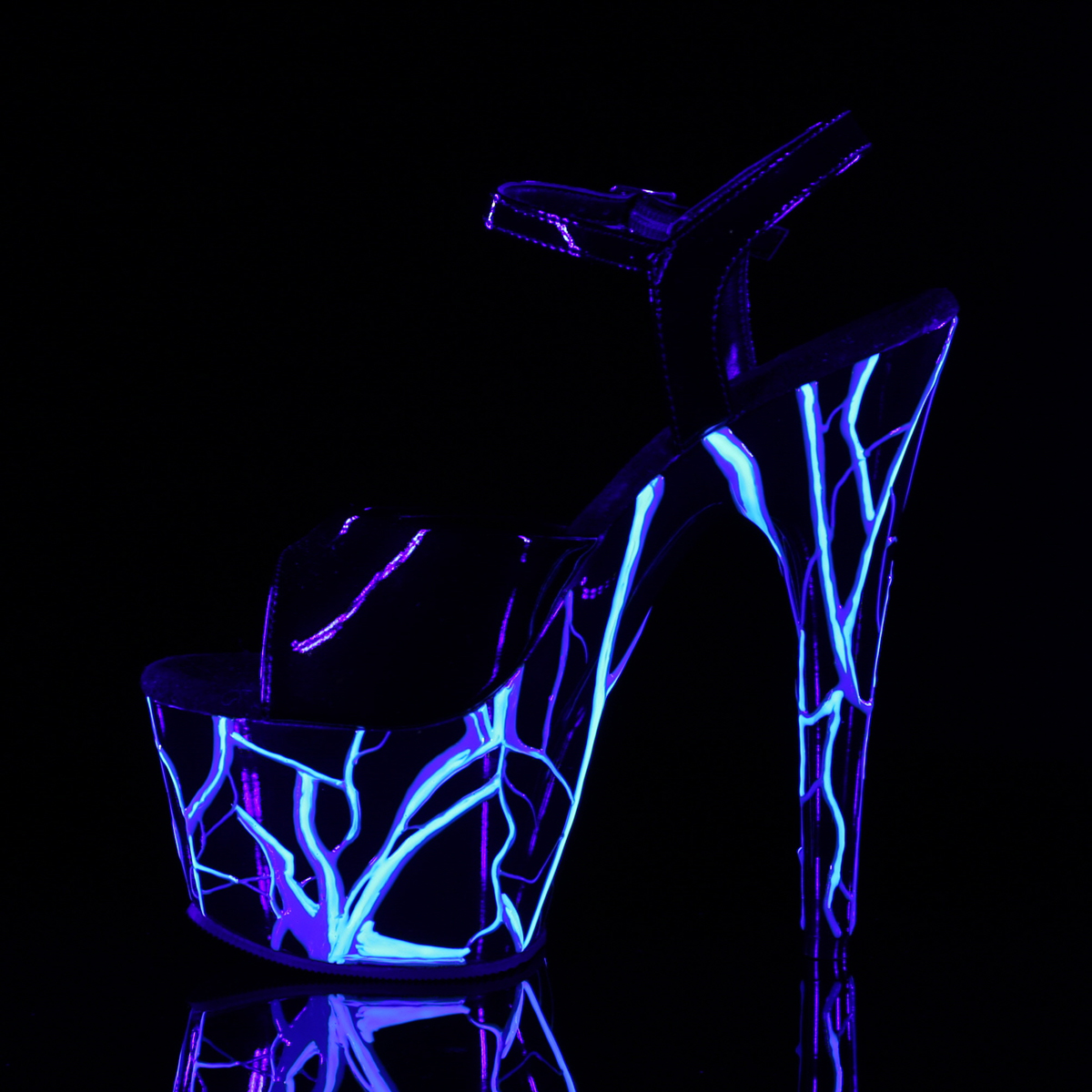 Pleaser Adore-709NLB B/B-NBL - Shiny Black Illuminating High-Platform Sandals