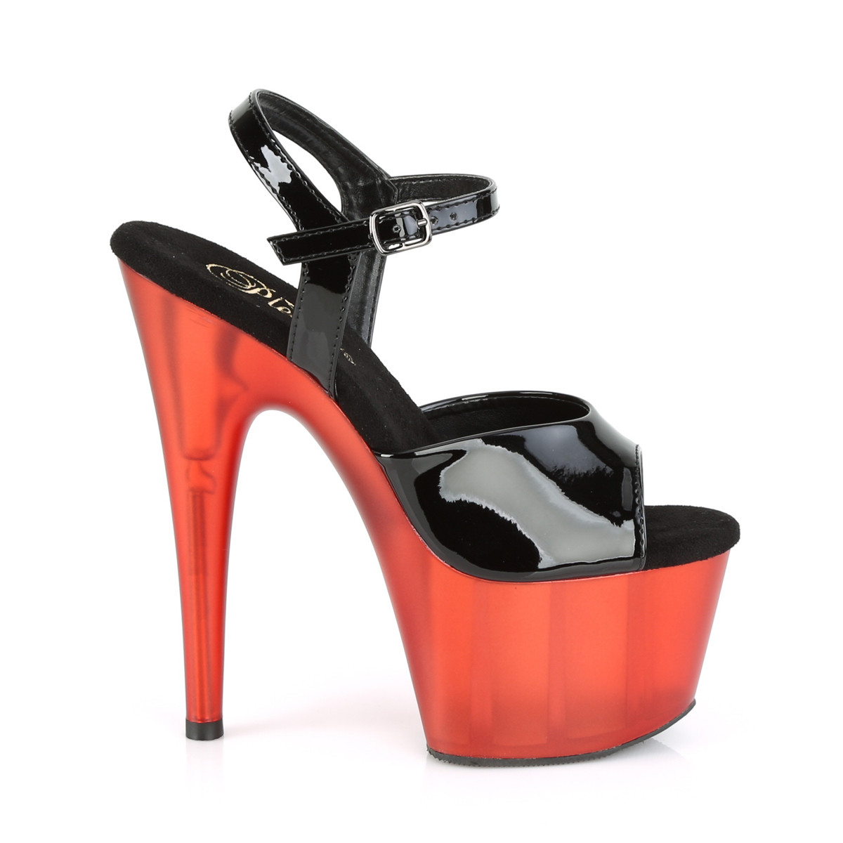Pleaser Adore-709T B/R - Shiny Black High-Platform Sandals