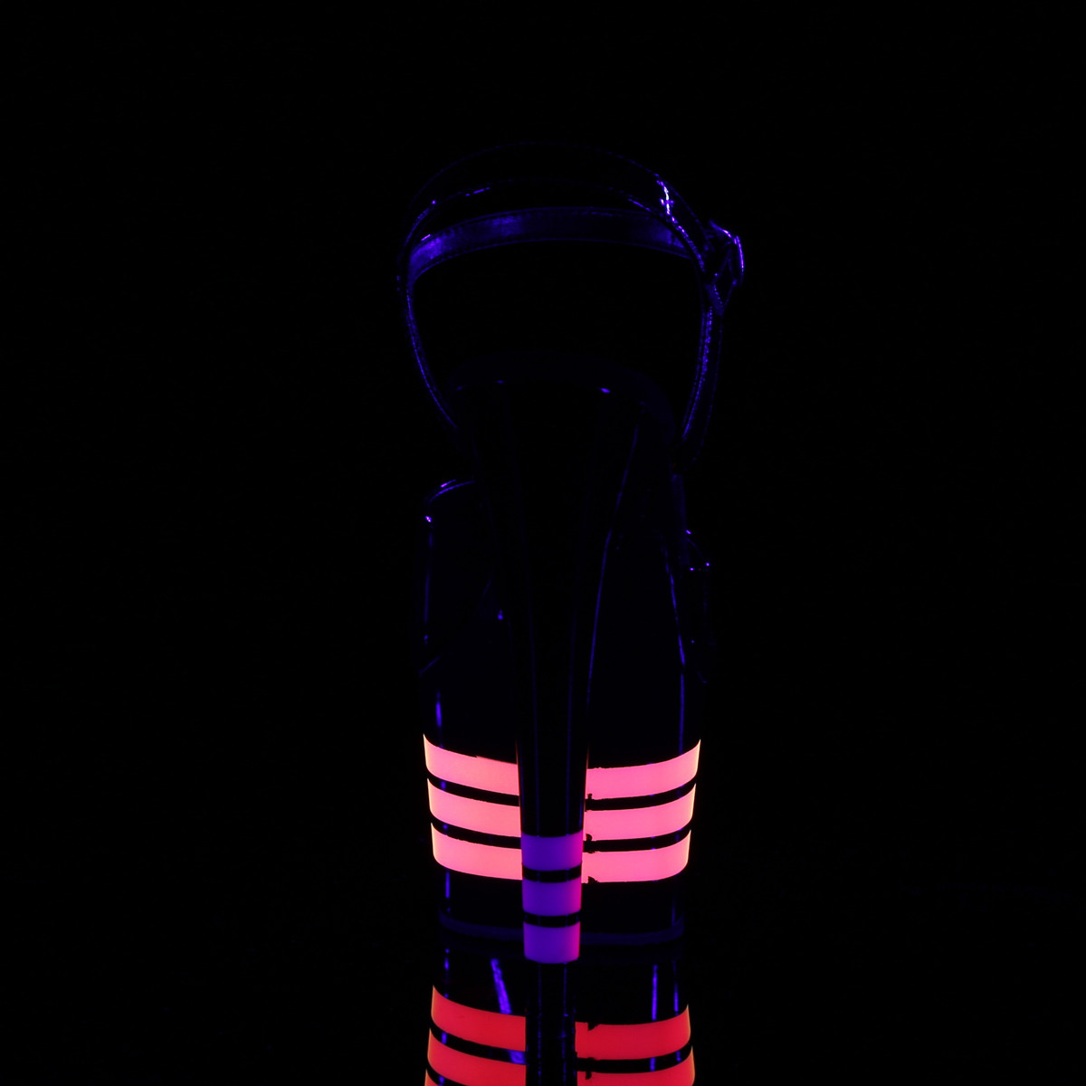 Pleaser Adore-709UVLN B/B-UVLN - Shiny Black Uv Reactive High-Platform Sandals