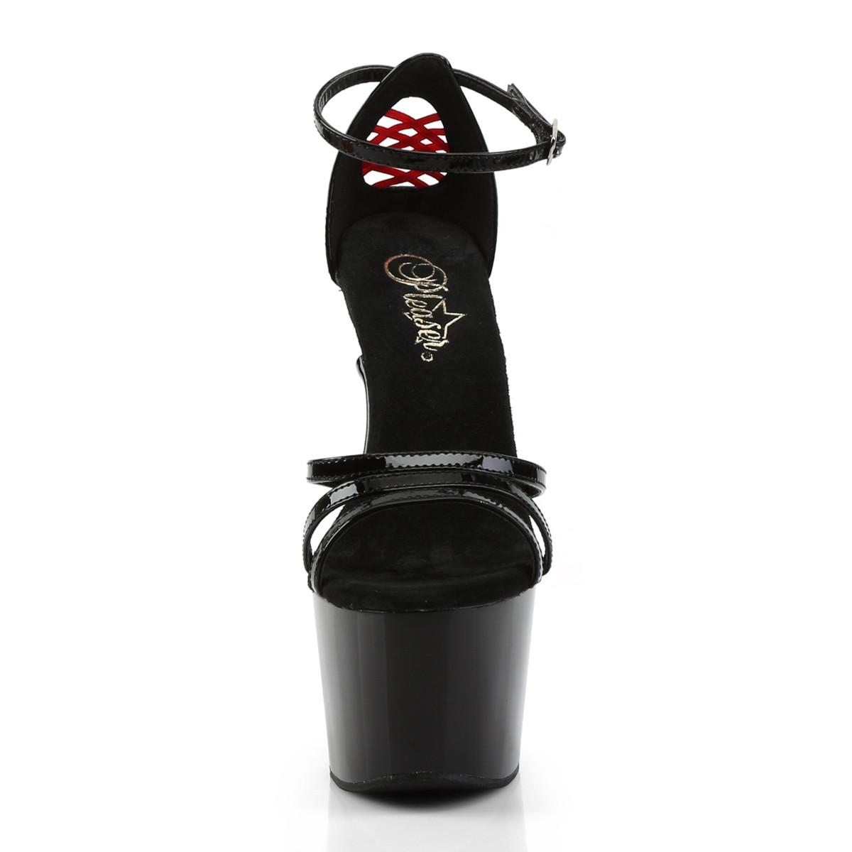 Pleaser Adore-762 B/M - Shiny Black High-Platform Ankle Strap Heels