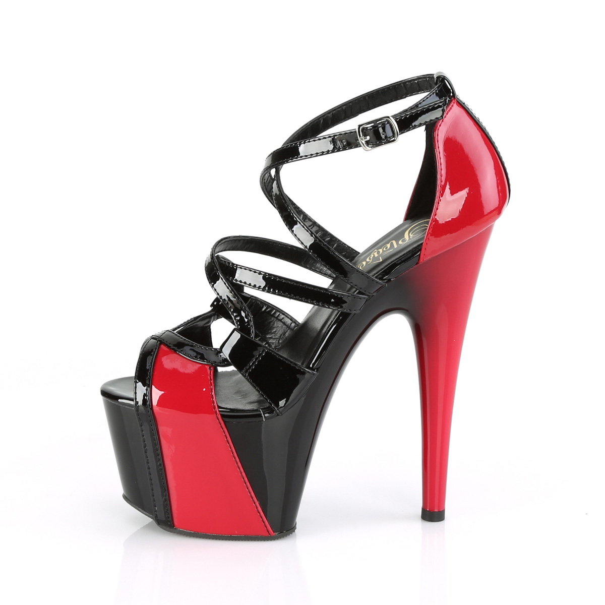 Pleaser Adore-764 B-R/M - Shiny Black High-Platform Sandals
