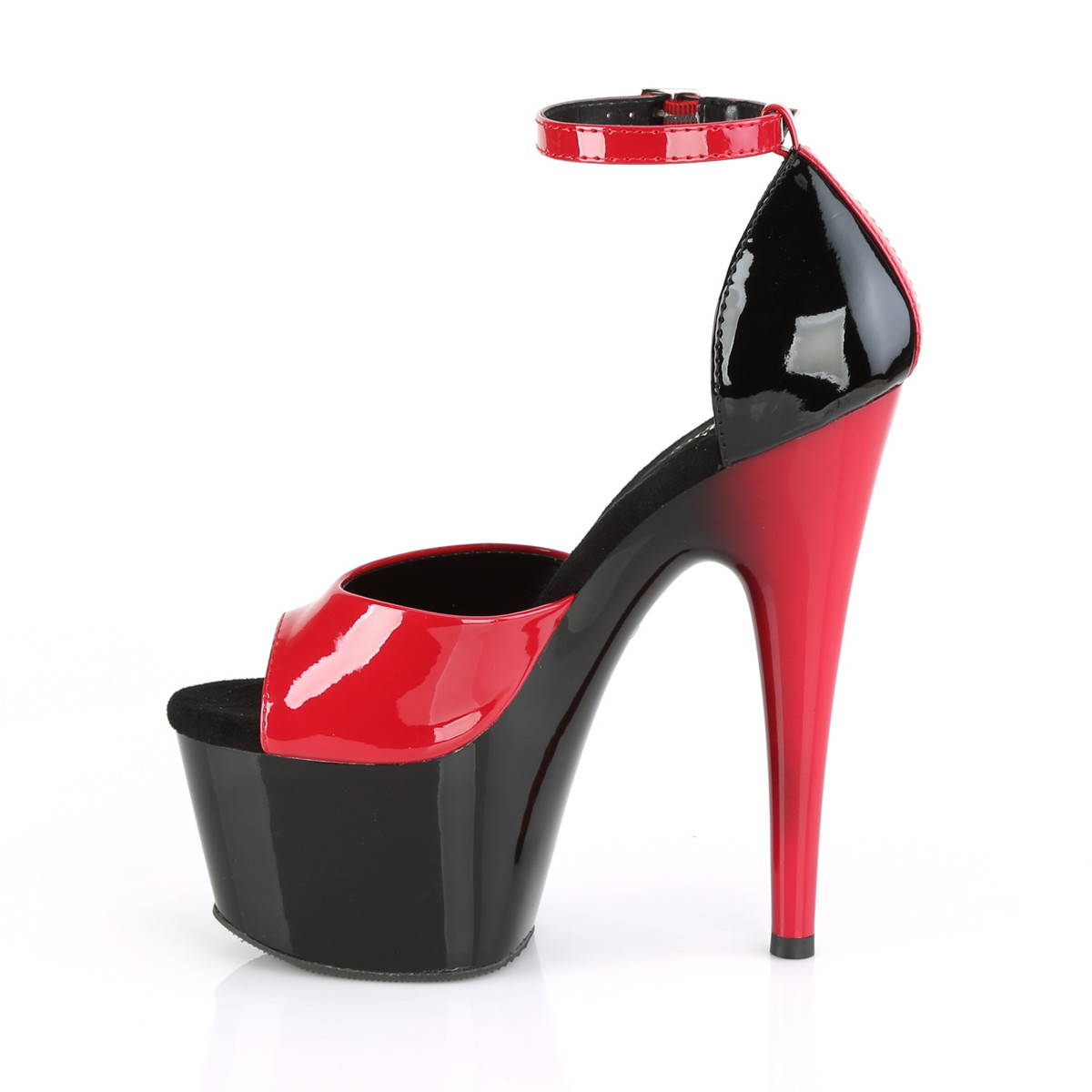 Pleaser Adore-789 R-B/B-R - Shiny Red High-Platform Ankle Strap Heels