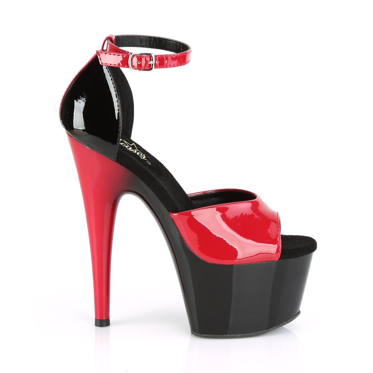 Pleaser Adore-789 R-B/B-R - Shiny Red High-Platform Ankle Strap Heels