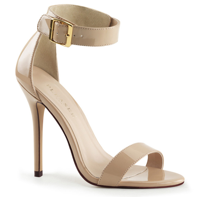 Pleaser Amuse-10 CR - Shiny Beige High-Heel Single Sole Ankle Strap Heels