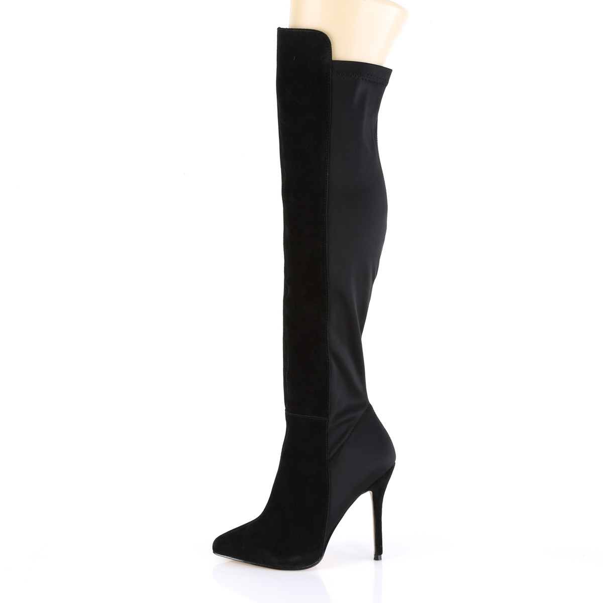 Pleaser Amuse-2018 BSUE-NY - Black High-Heel Knee High Single Sole Boots