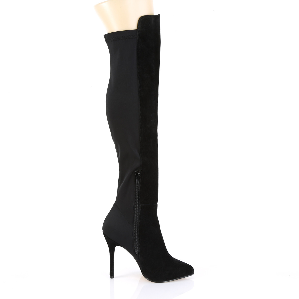 Pleaser Amuse-2018 BSUE-NY - Black High-Heel Knee High Single Sole Boots