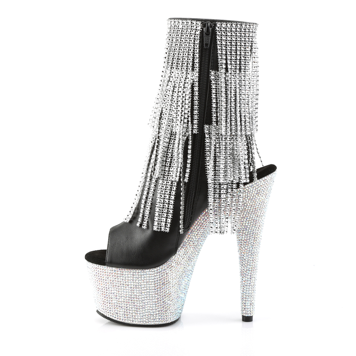 Pleaser Bejeweled-1024RSF-7 BPU/SRS - Black High-Platform Ankle Boots