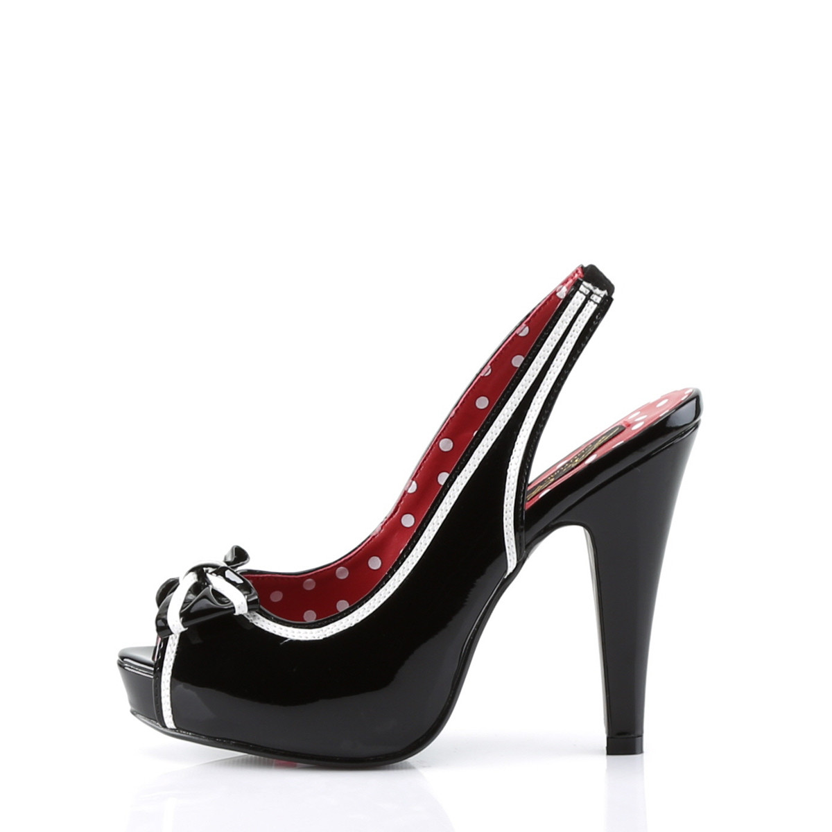 Pin Up Couture Bettie-05 BPT - Shiny Black Peep Toe And Sling Back Heels