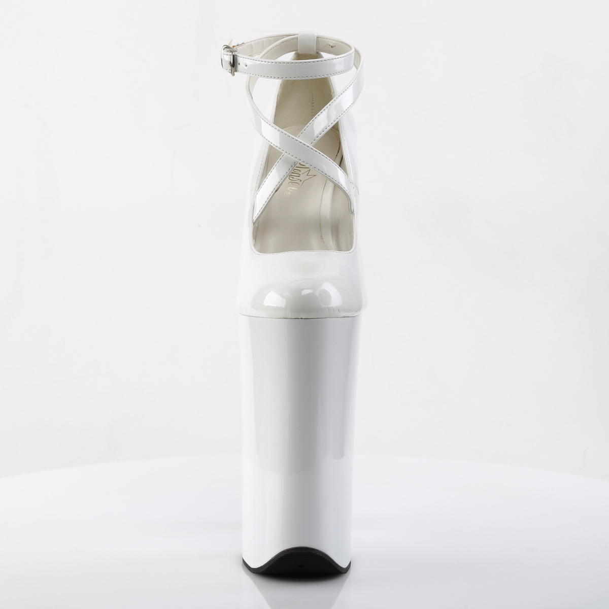 Pleaser Beyond-087 W/M - Shiny White High-Platform Pumps With Straps