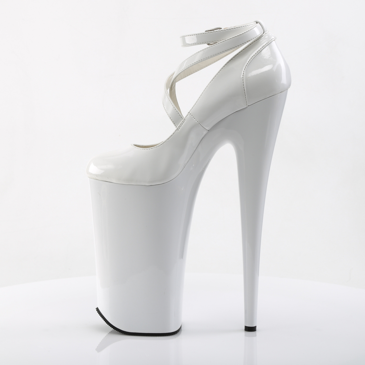Pleaser Beyond-087 W/M - Shiny White High-Platform Pumps With Straps
