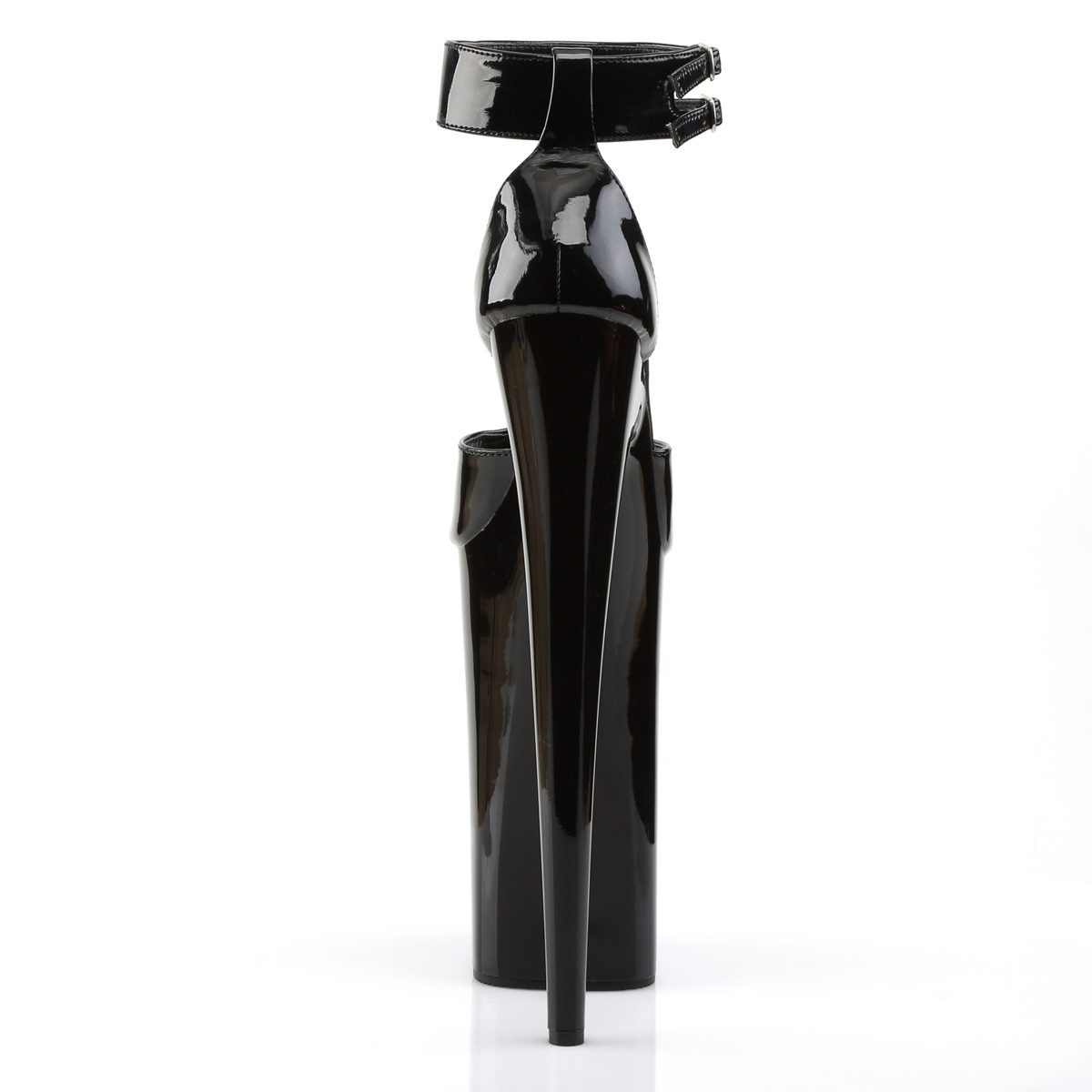 Pleaser Beyond-089 B/M - Shiny Black High-Platform Ankle Strap Heels