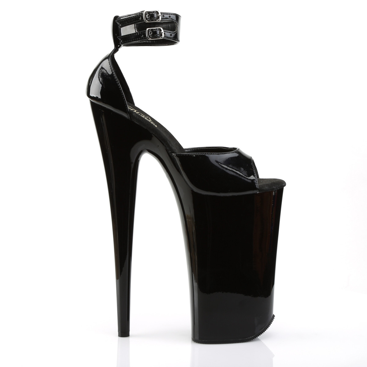 Pleaser Beyond-089 B/M - Shiny Black High-Platform Ankle Strap Heels