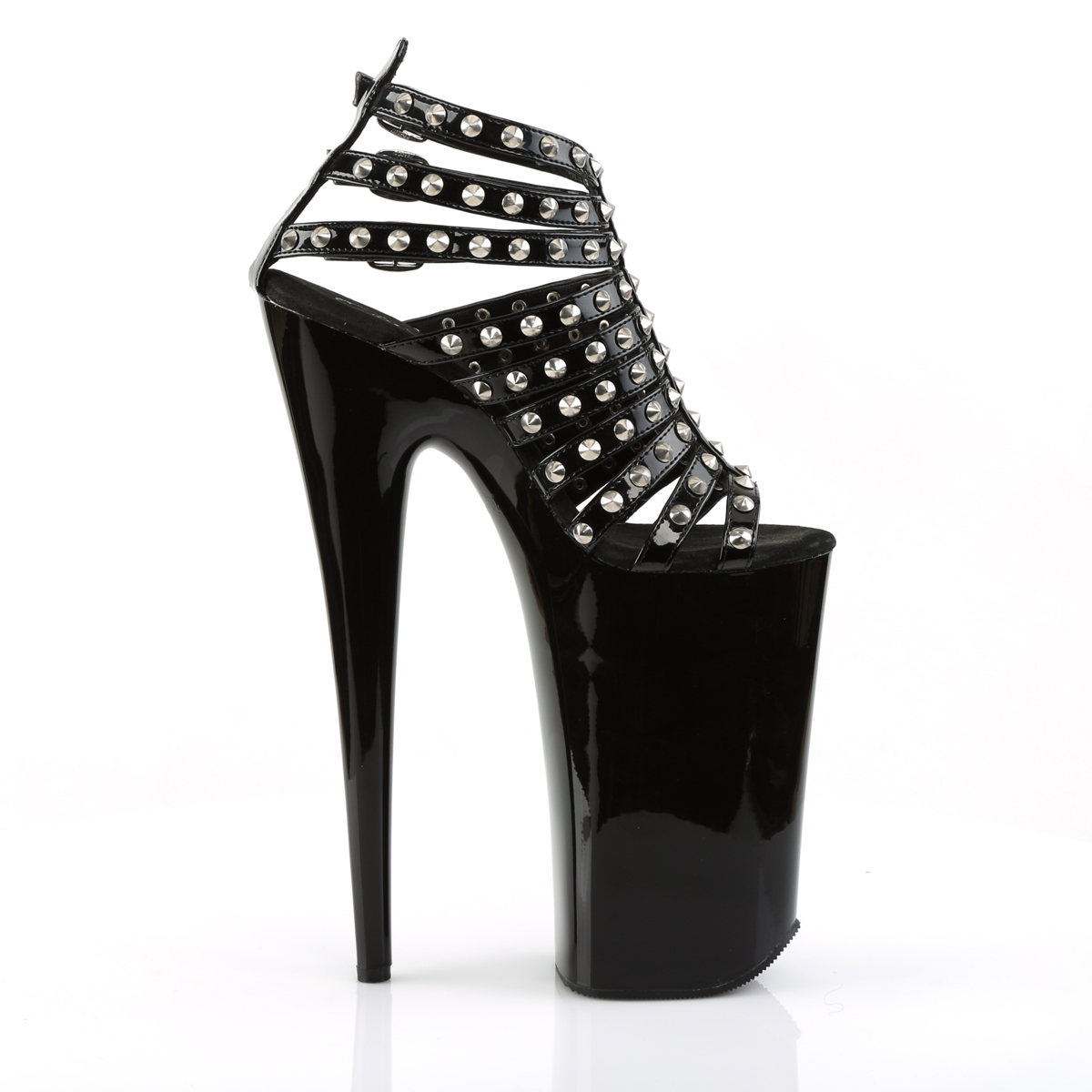 Pleaser Beyond-093 B/M - Shiny Black High-Platform Strap Heels