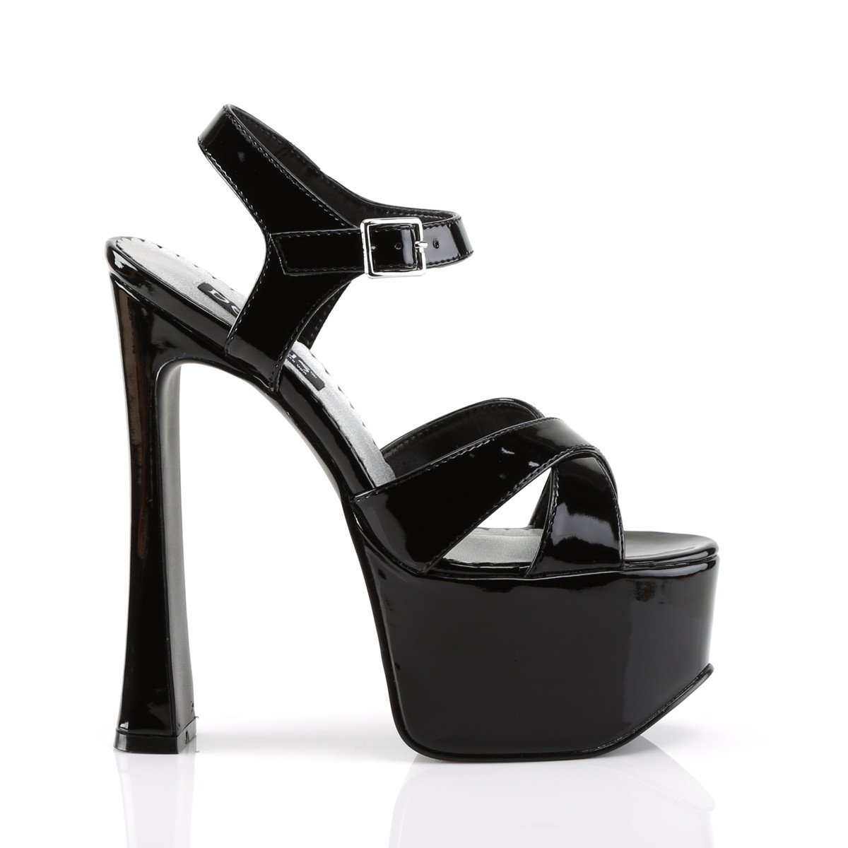 Devious Candy-40 B - Shiny Black Platform High Chunky-Heel Sandals