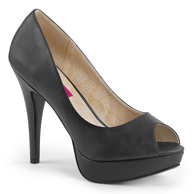 Pleaser Pink Label Chloe-01 BPU - Black Platform High-Heel Peep Toe Heels
