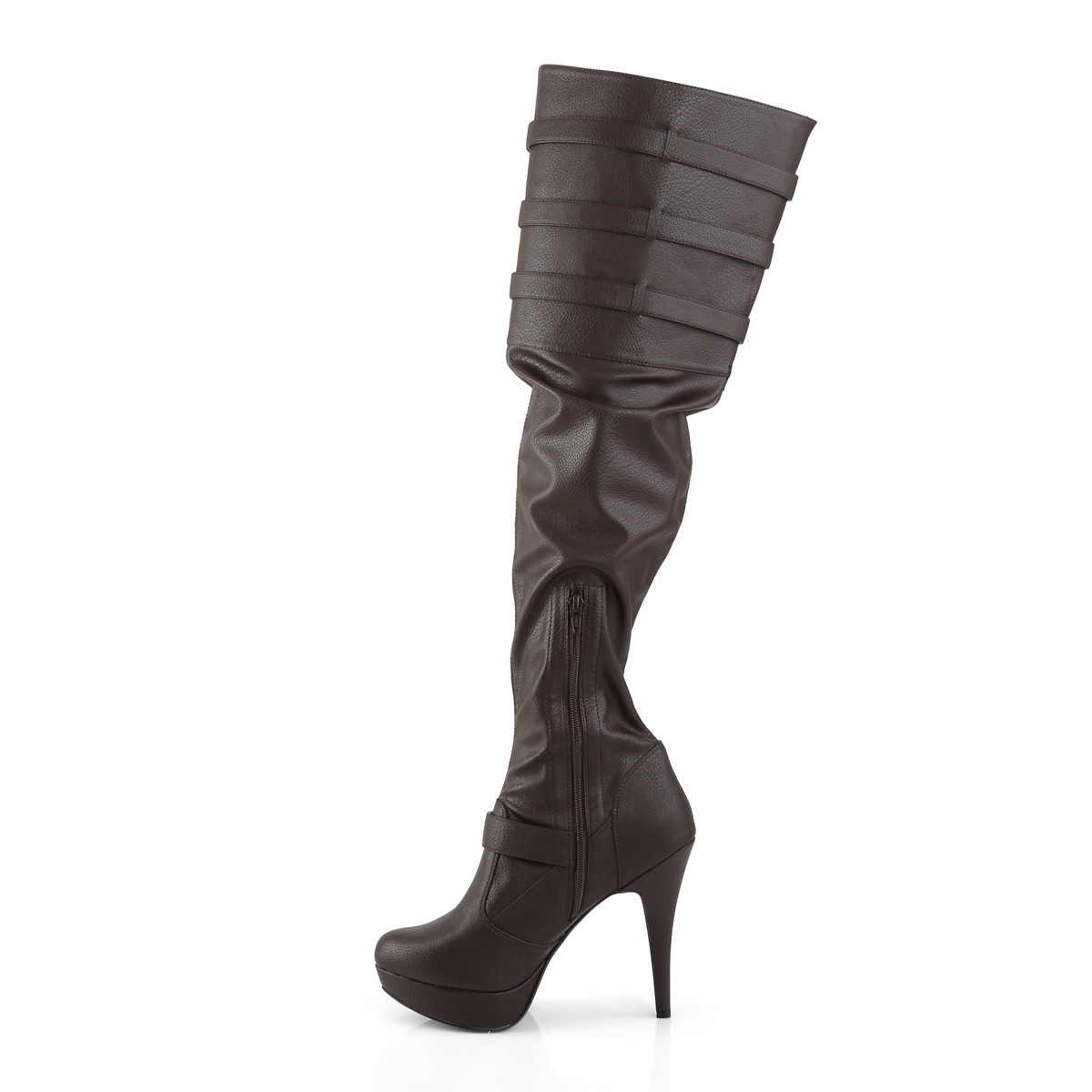 Pleaser Pink Label Chloe-308 BNPU - Brown Platform High-Heel Thigh High Boots