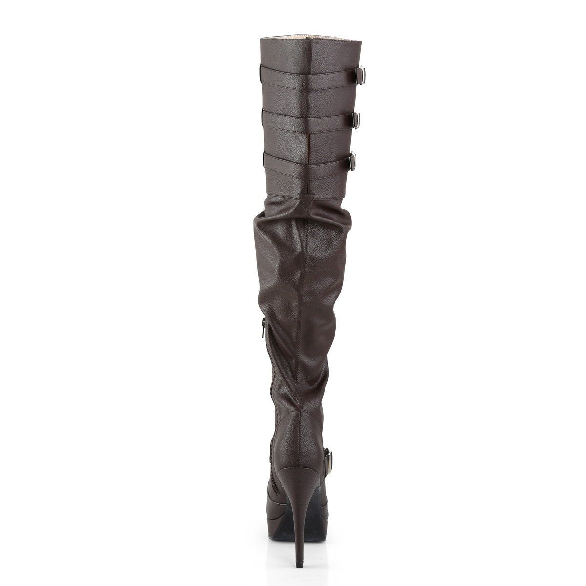Pleaser Pink Label Chloe-308 BNPU - Brown Platform High-Heel Thigh High Boots