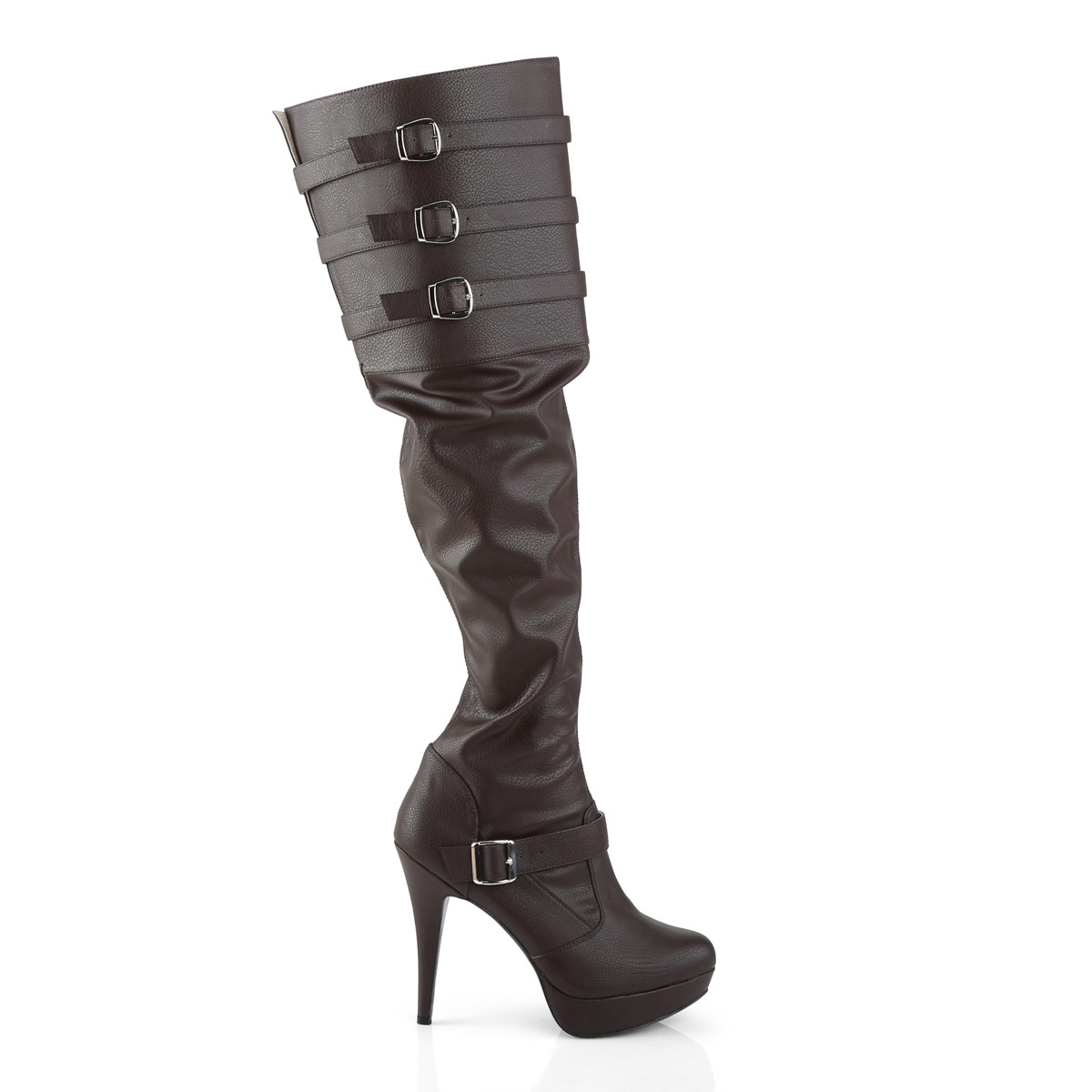 Pleaser Pink Label Chloe-308 BNPU - Brown Platform High-Heel Thigh High Boots