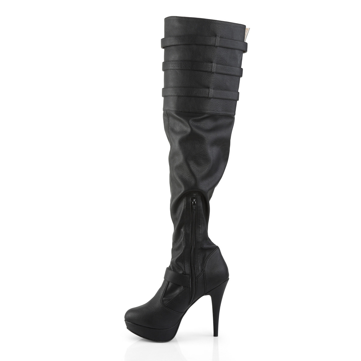 Pleaser Pink Label Chloe-308 BPU - Black Platform High-Heel Thigh High Boots