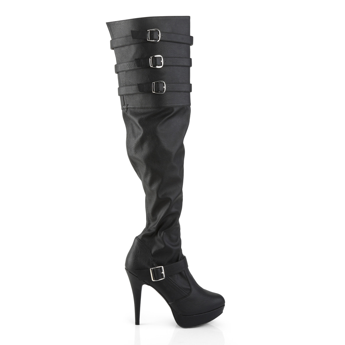 Pleaser Pink Label Chloe-308 BPU - Black Platform High-Heel Thigh High Boots