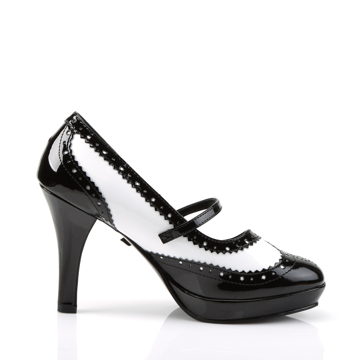 Funtasma Contessa-06 BW - Shiny Black Single Sole Pumps With Straps