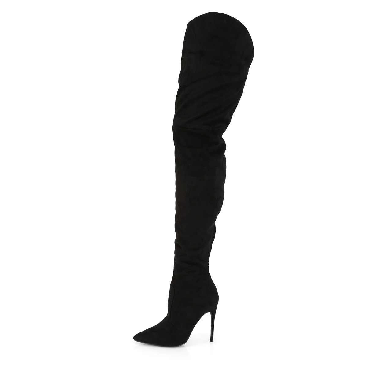 Pleaser Courtly-3017 BFSUE - Black High-Heel Single Sole Thigh High Boots