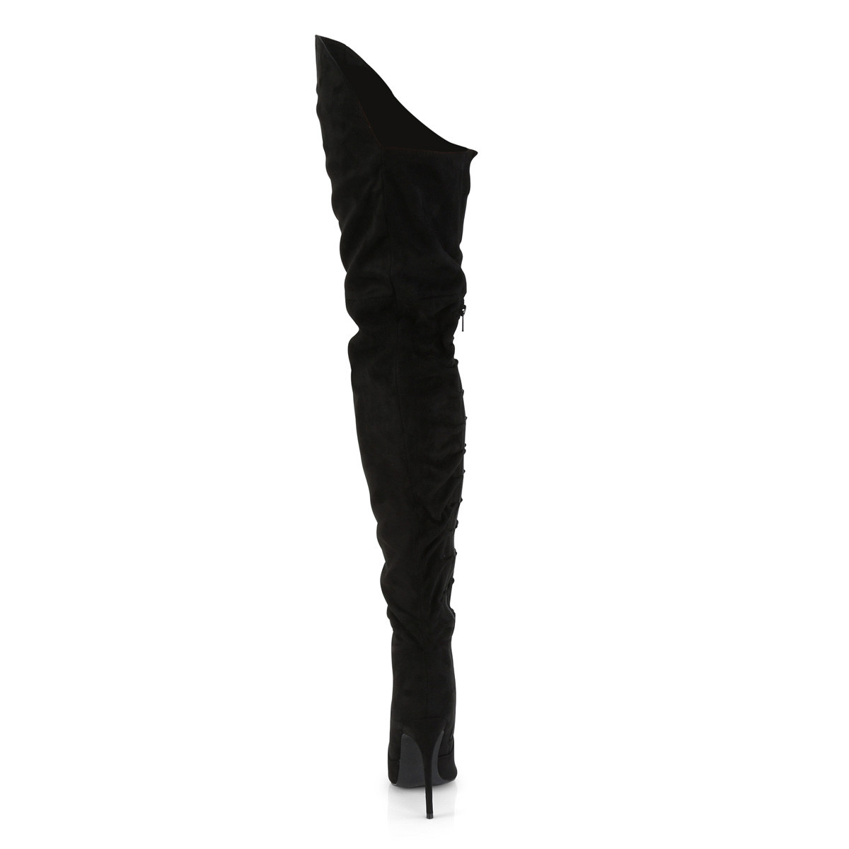 Pleaser Courtly-3017 BFSUE - Black High-Heel Single Sole Thigh High Boots