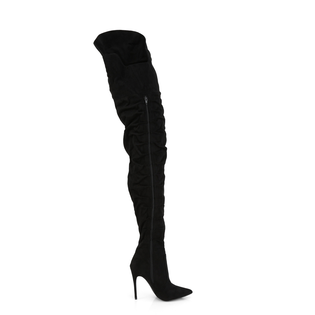 Pleaser Courtly-4017 BFSUE - Black High-Heel Single Sole Thigh High Boots