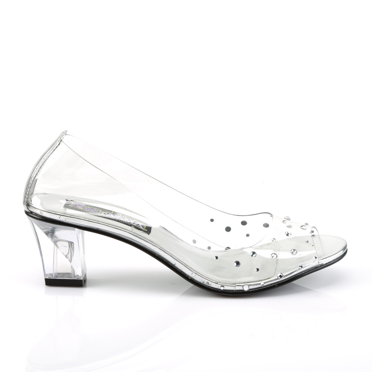Funtasma Crystal-100 C - Clear Chunky-Heel Single Sole Peep Toe Heels