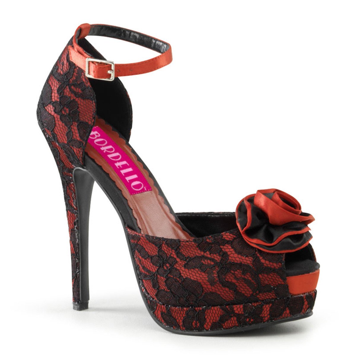 Bordello Bella-17 RSA-BLO - Red Platform High-Heel Peep Toe Heels