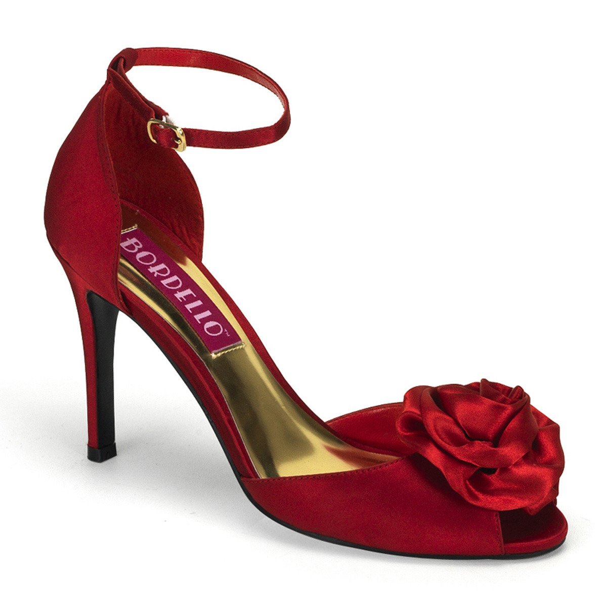 Bordello Rosa-02 R/SAT - Red Single Sole Pumps With Straps