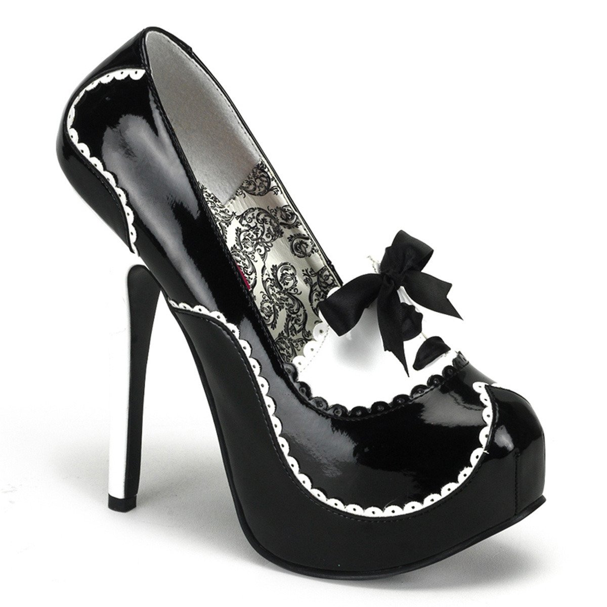 Bordello Teeze-01 BW - Shiny Black Platform High-Heel Heels