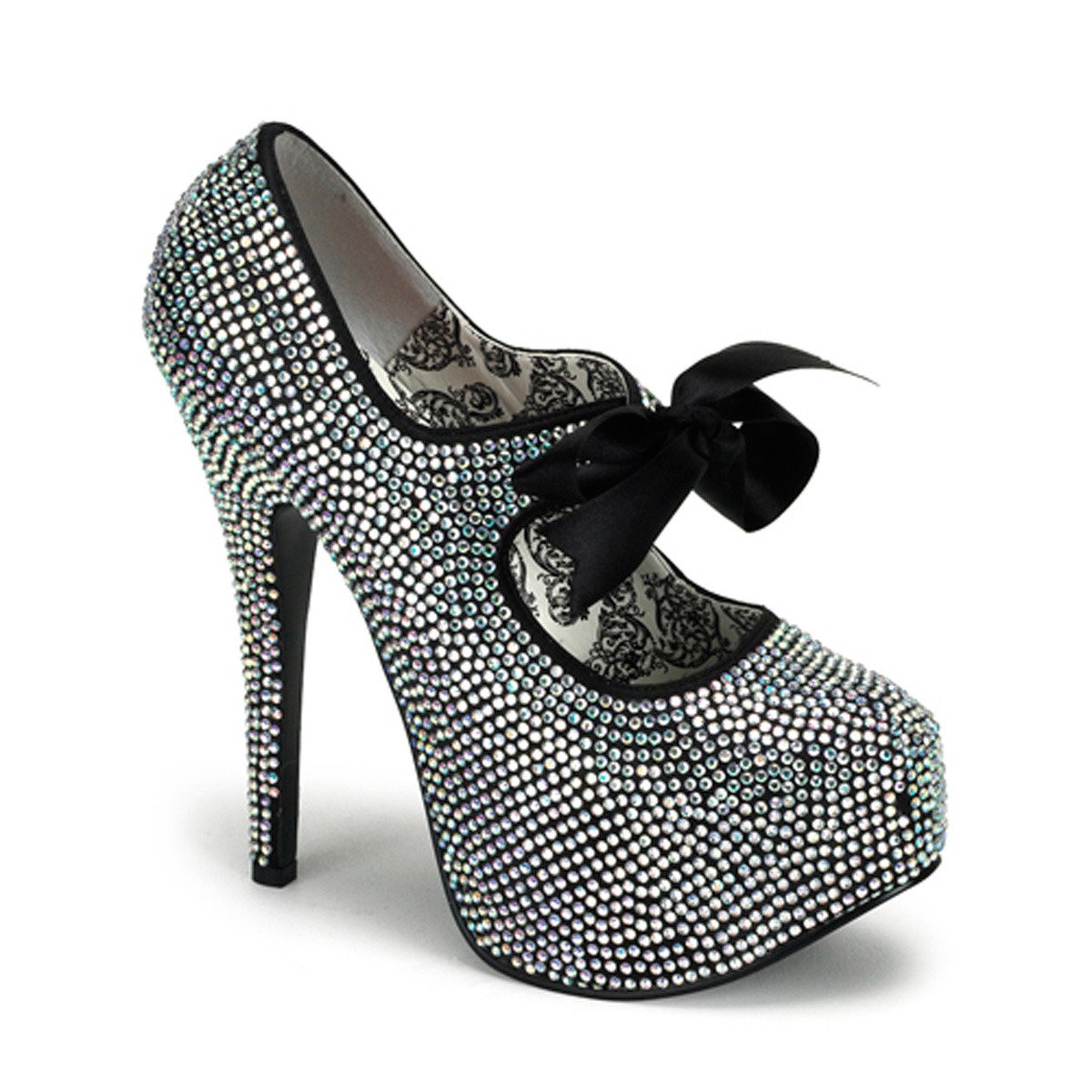 Bordello Teeze-04R IRI - Silver Platform High-Heel Pumps With Straps