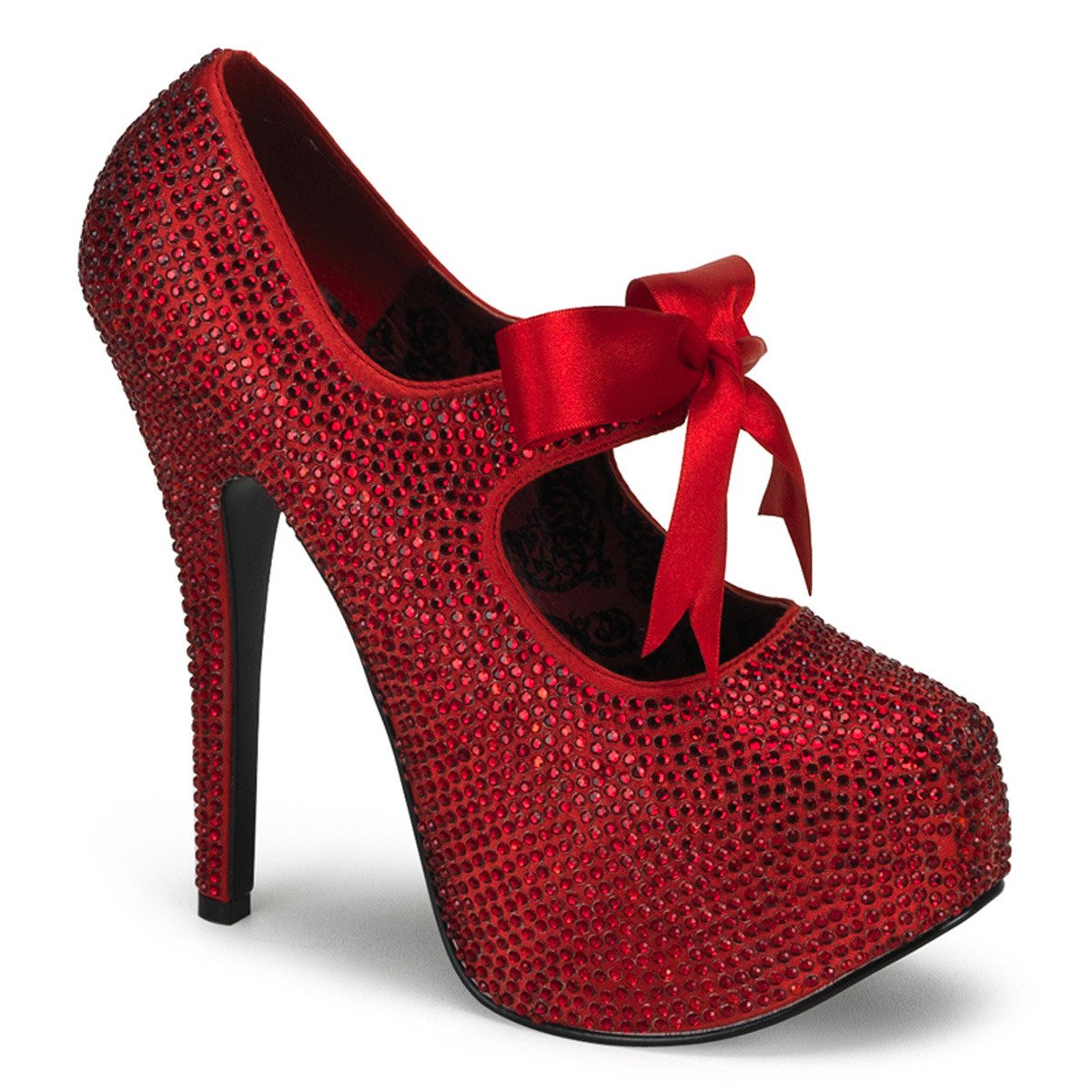 Bordello Teeze-04R R - Red Platform High-Heel Pumps With Straps