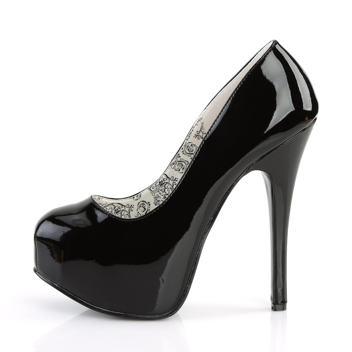 Bordello Teeze-06 B - Shiny Black Platform High-Heel Heels