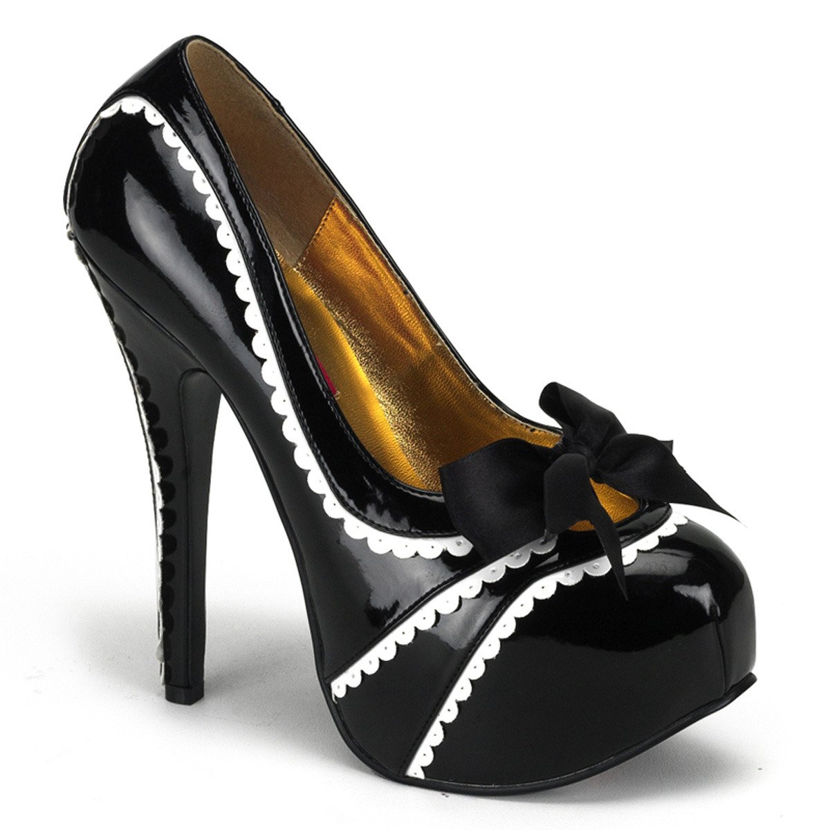 Bordello Teeze-14 BW - Shiny Black Platform High-Heel Heels