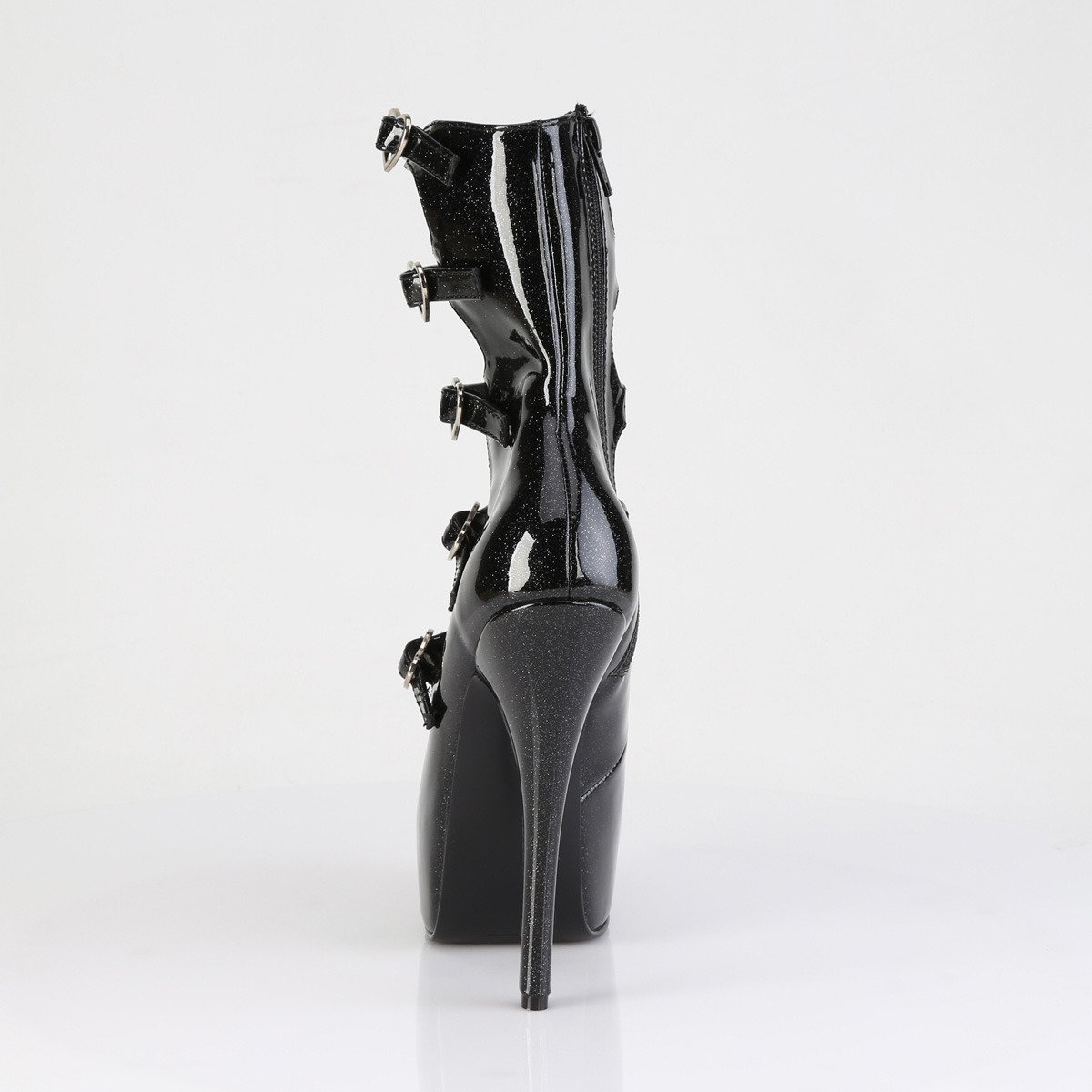 Bordello Teeze-23 B - Shiny Black Platform High-Heel Pumps With Straps